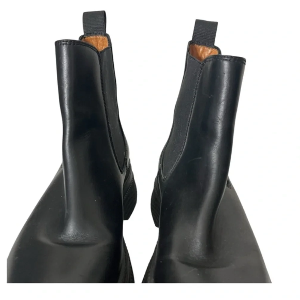 Ganni Black Leather‎ Chelsea Boots Women's US 8 Platform Lug Sole Grunge